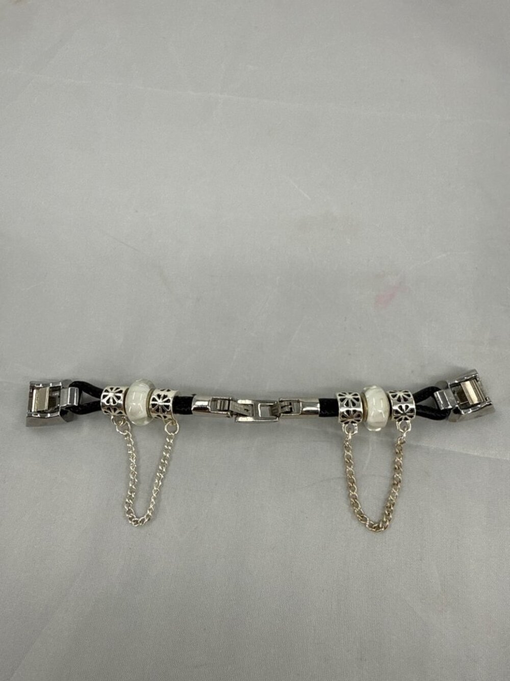Boho Silver Stainless Steel Charm Leather Watch Band Bracelet